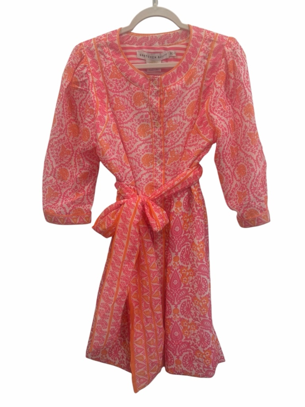 NEW GRETCHEN SCOTT Flutter  belted mini dress pink orange size medium